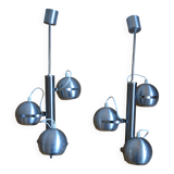 Pair of 70s space age eye ball chandeliers in brushed aluminum