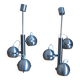 Pair of 70s space age eye ball chandeliers in brushed aluminum