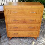 Chest of drawers of the 50s in blond oak compass feet