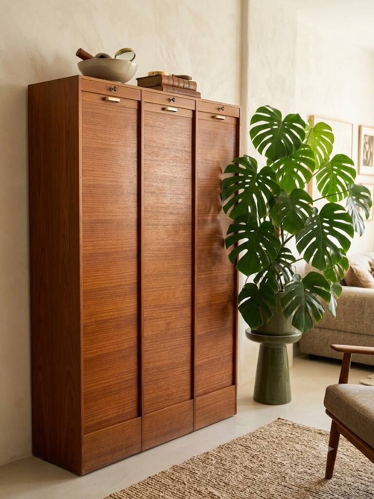 Vintage 1960s/1970s Filing Cabinet with 3 Curtains