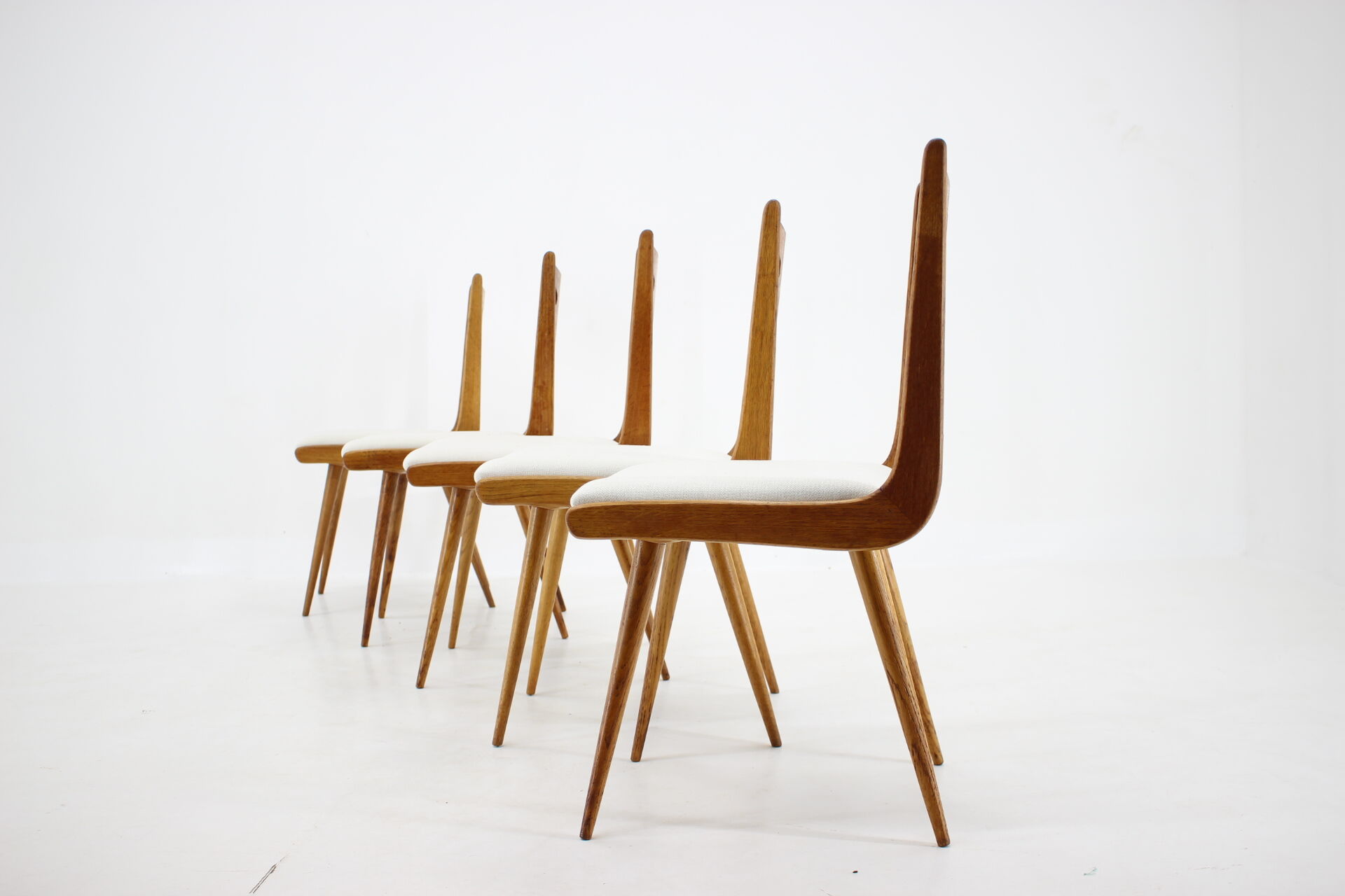 1960s Set of Six Rare Oak Dining Chairs, Czechoslovakia