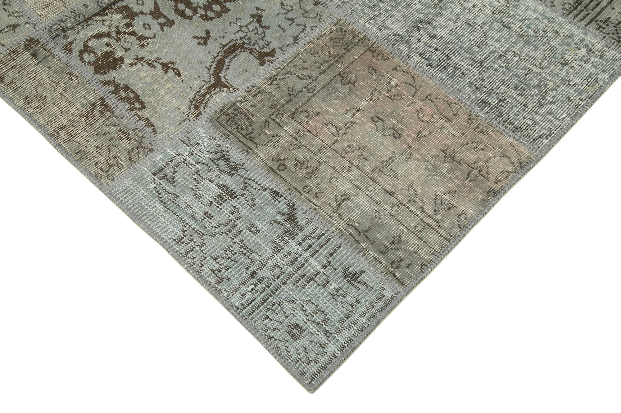 Hand-knotted oriental overdyed 170 cm x 240 cm grey patchwork carpet