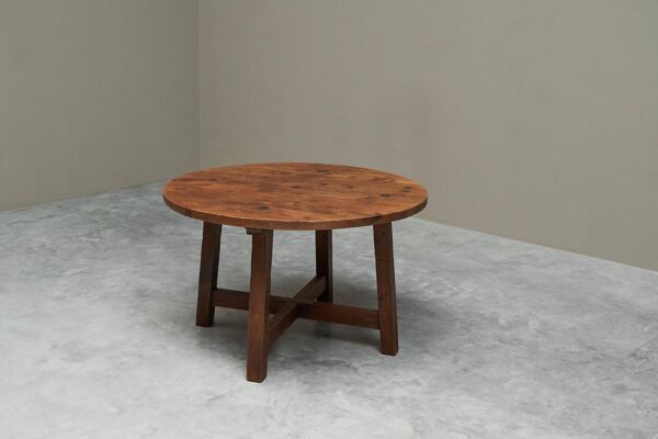 Table à manger ou table centrale espagnole en bois massif et fer forgé milieu 20e siècle