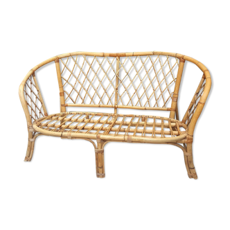 60s rattan and bamboo bench