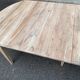 Renovated square extendable dining table in raw solid cherry wood, Louis XVI style.