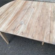 Renovated square extendable dining table in raw solid cherry wood, Louis XVI style.