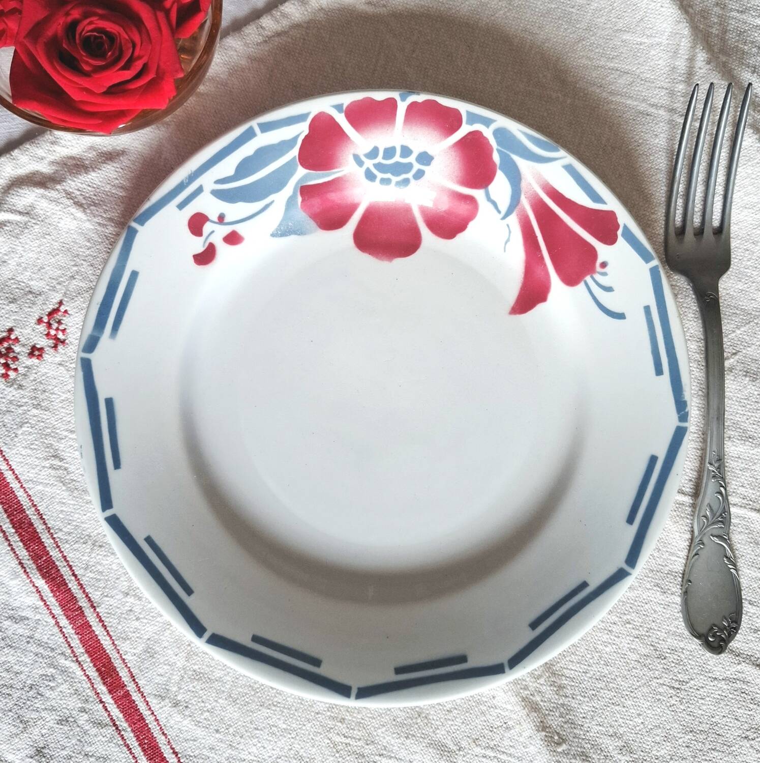 Mismatched antique earthenware dinner plates