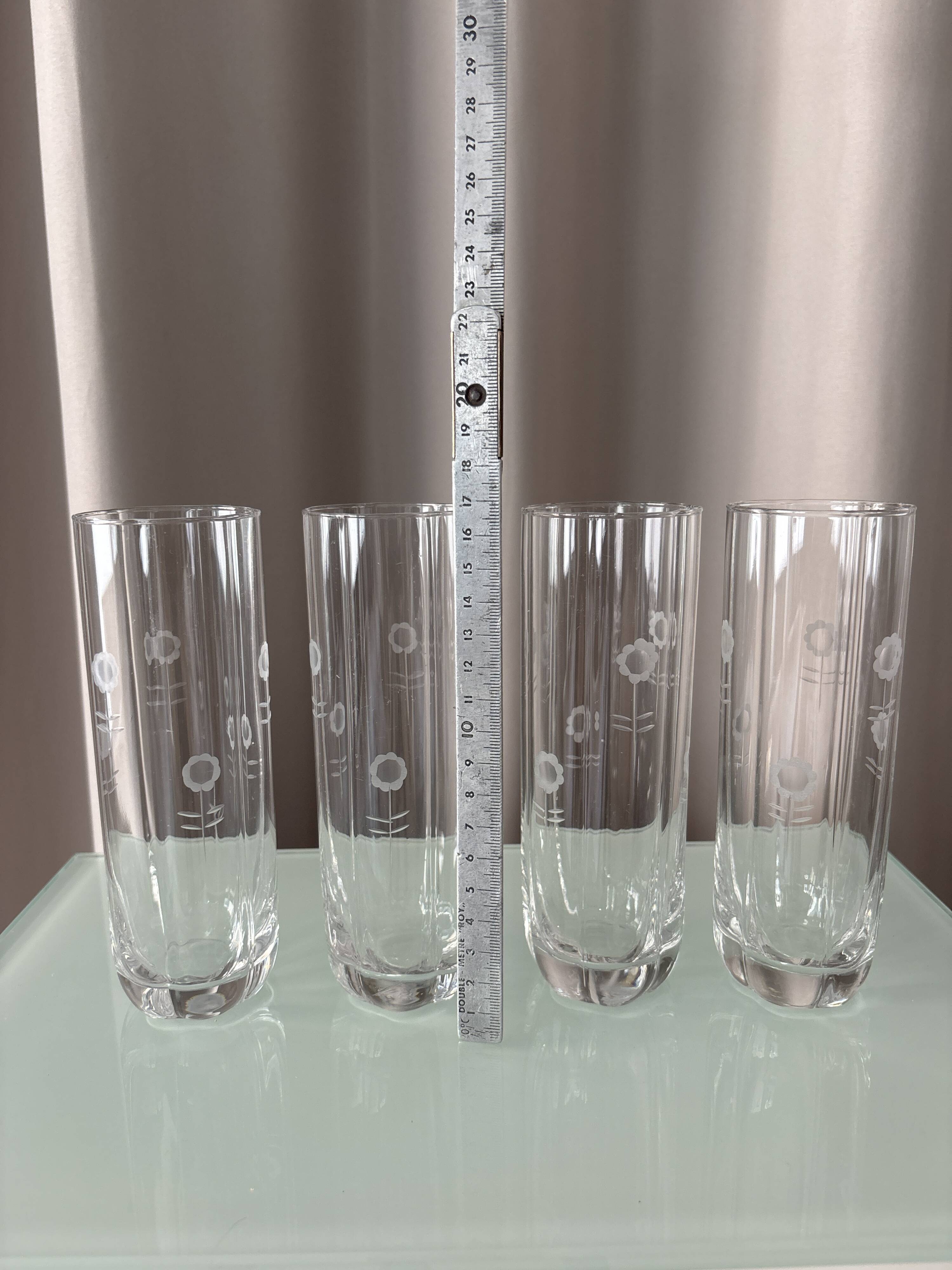 Set of 4 Vintage Etched Floral Highball Glasses