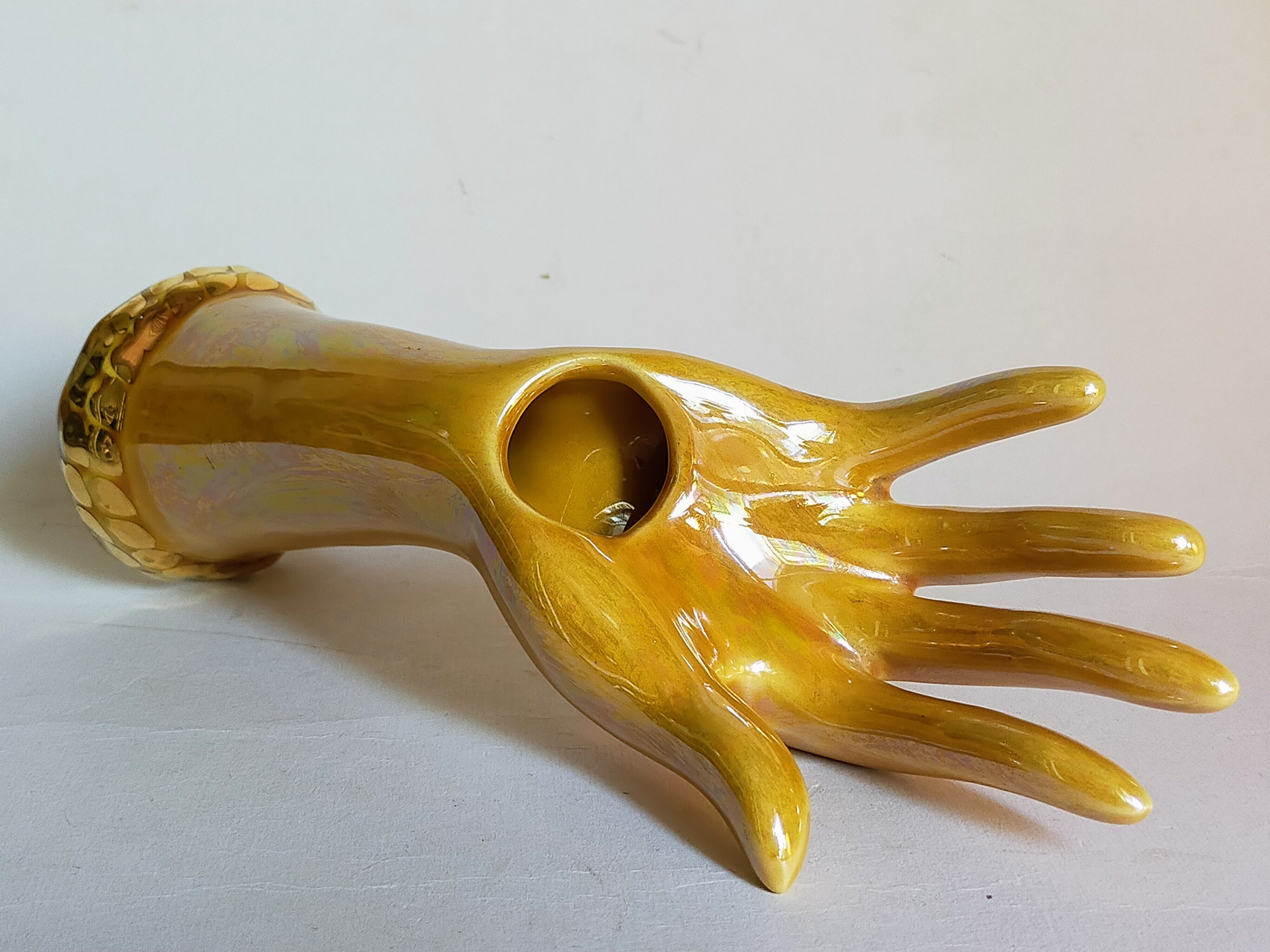 Soliflore baguier hand ceramic iridescent 50s