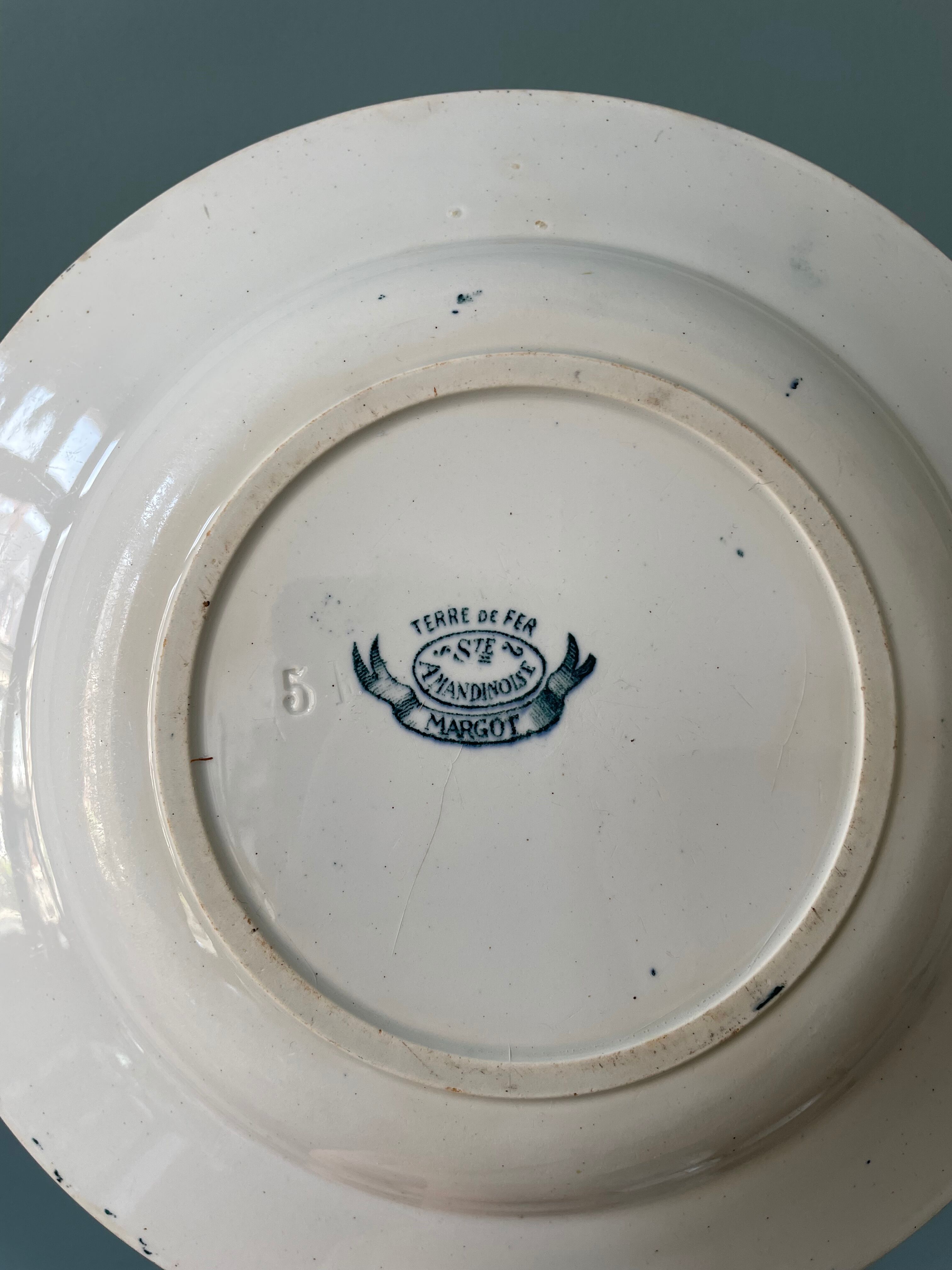 Set of 7 mismatched hollow plates Terre de Fer XIXth