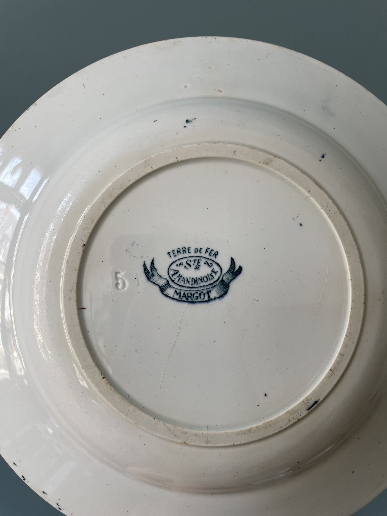 Set of 7 mismatched hollow plates Terre de Fer XIXth
