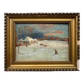 HSP painting "Winter landscape" post-impressionist Russian school signed