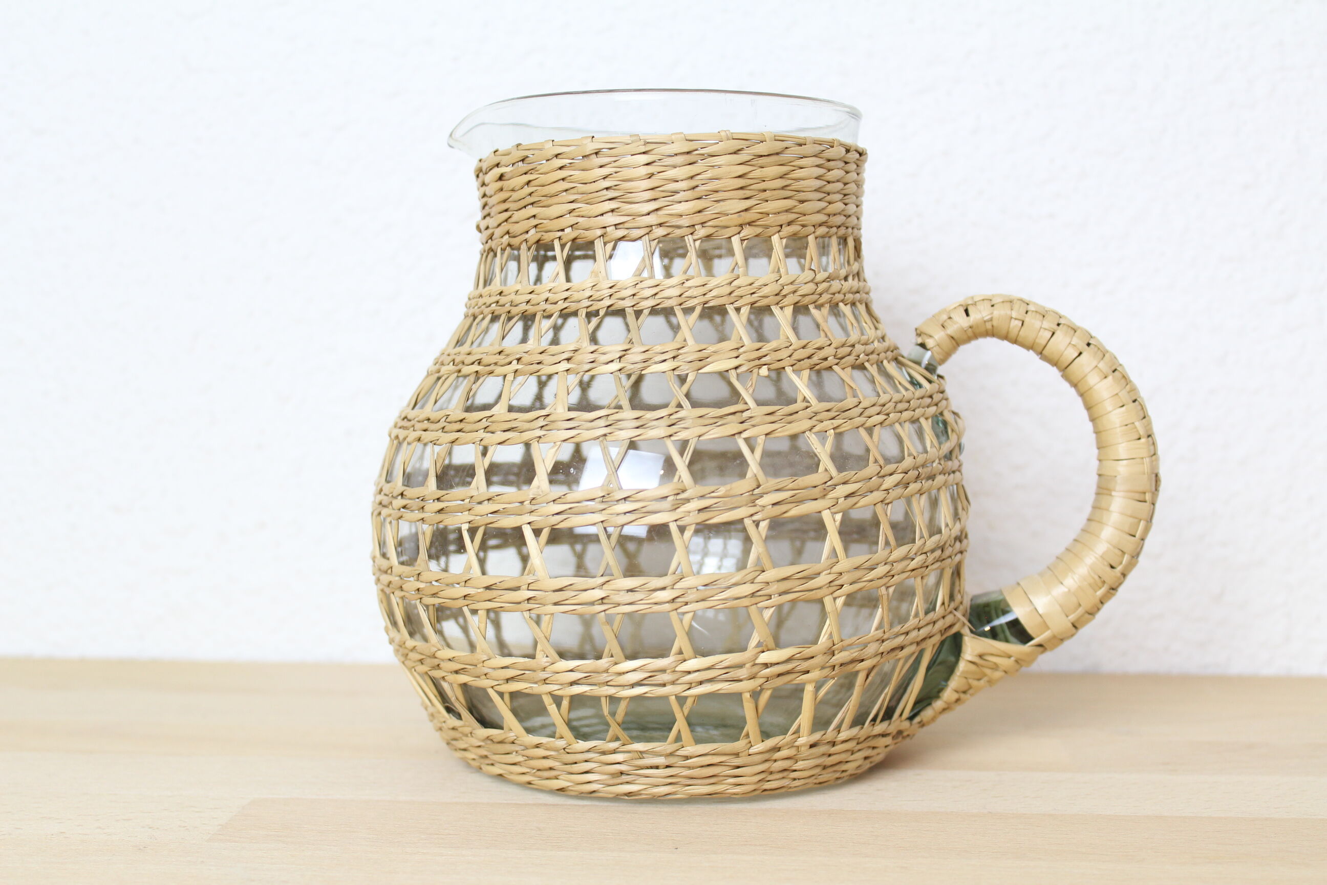 Wicker/rattan pitcher and glass