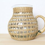 Wicker/rattan pitcher and glass
