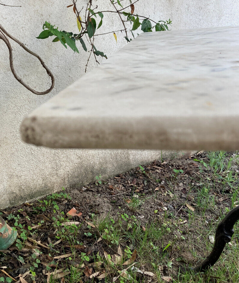 Garden table cast iron legs rectangular marble top