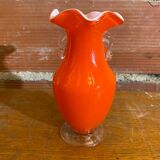 Antique MURANO Orange Blown Glass Vase Corolla Neck Vintage Decoration