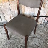 Series of 6 Scandinavian chairs in wood + gray skai, 70s vintage #a572