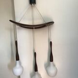 Teak and opaline chandelier Rispal