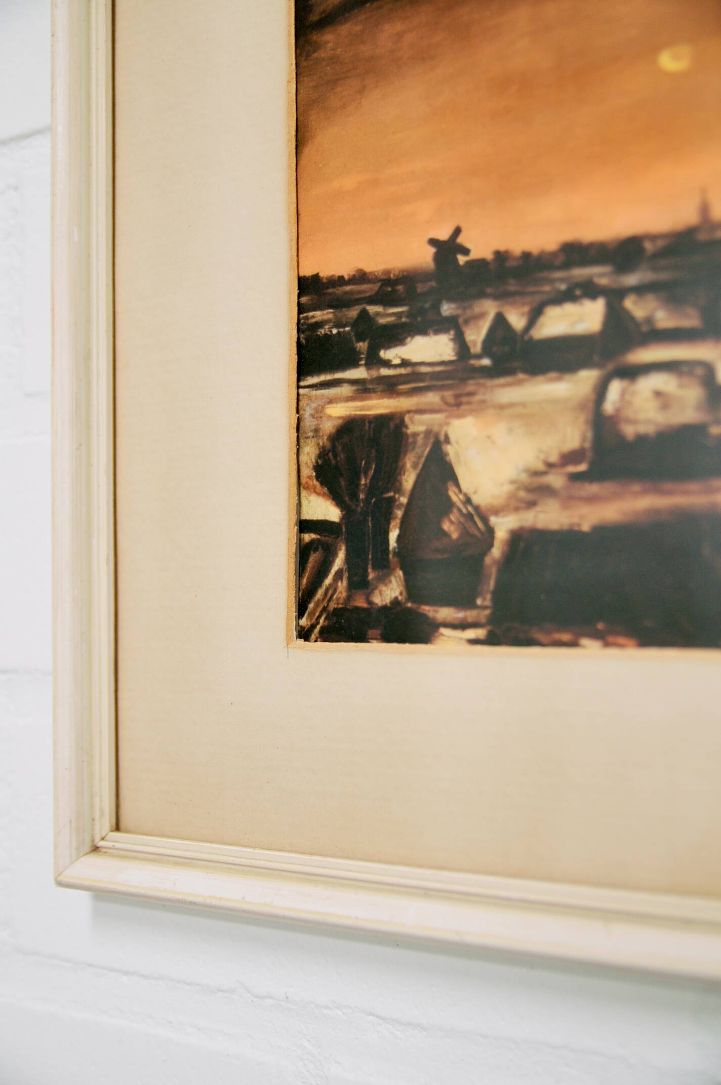 vintage white framed landscape orange sky