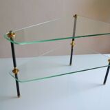 Side table made up of 2 triangular glass shelves