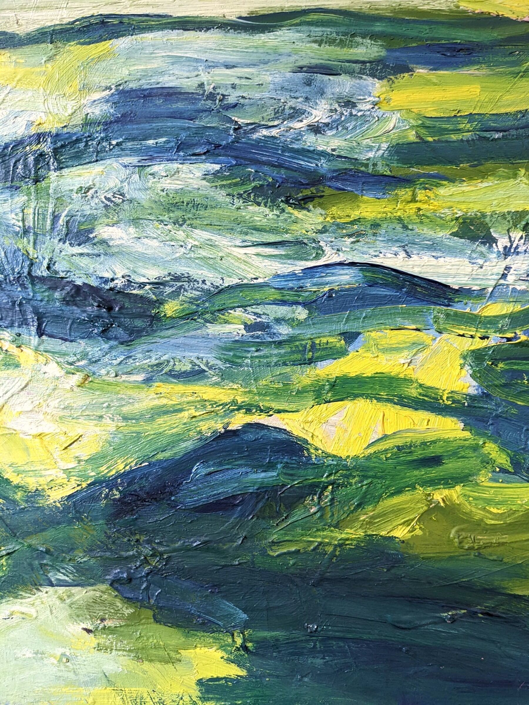 Mid-Century Modern Swedish "Waves" Vintage Abstract Oil Painting, Framed