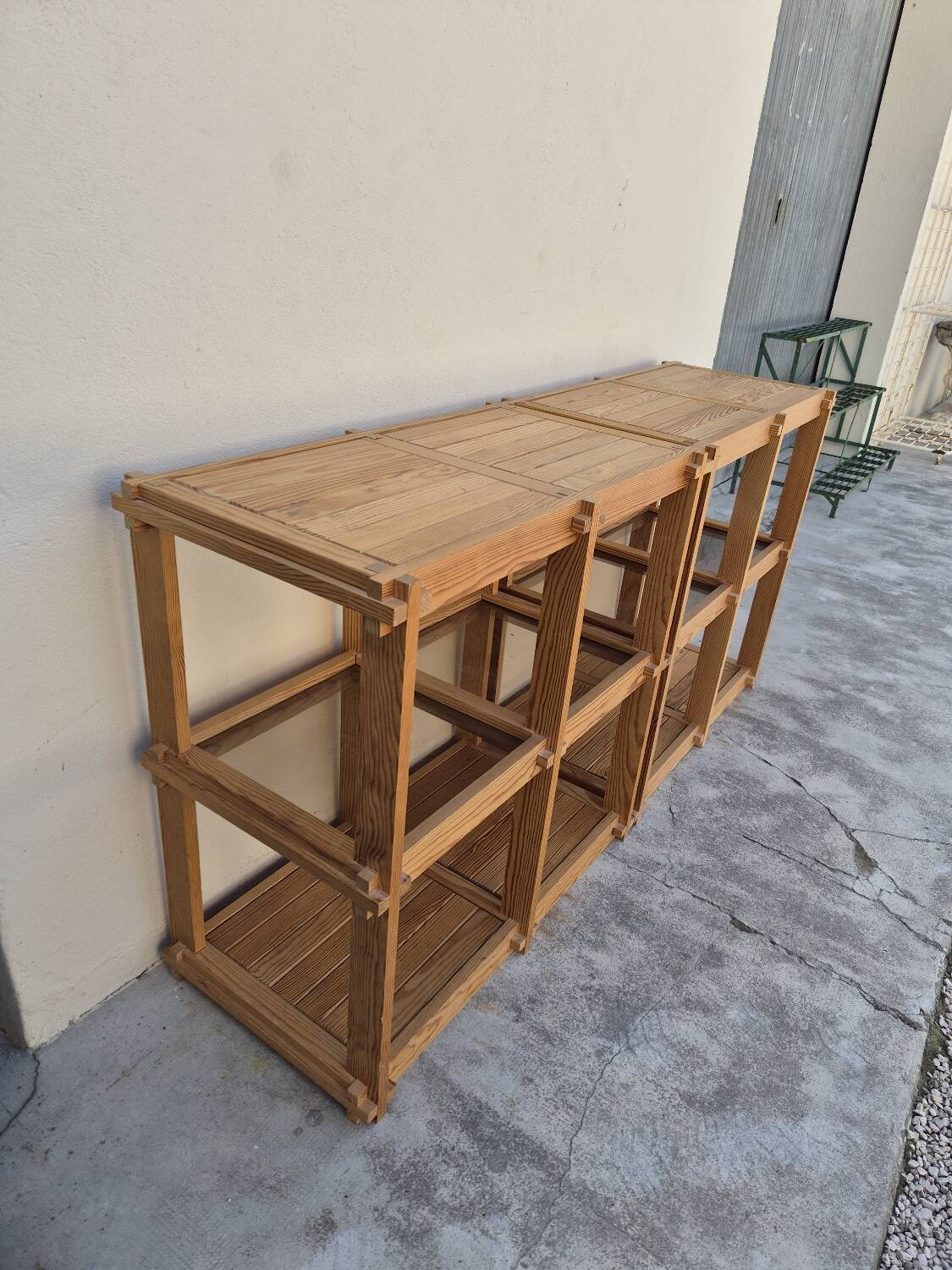 Pair of vintage pine bookshelf units in Maison Regain design from the 1970s.