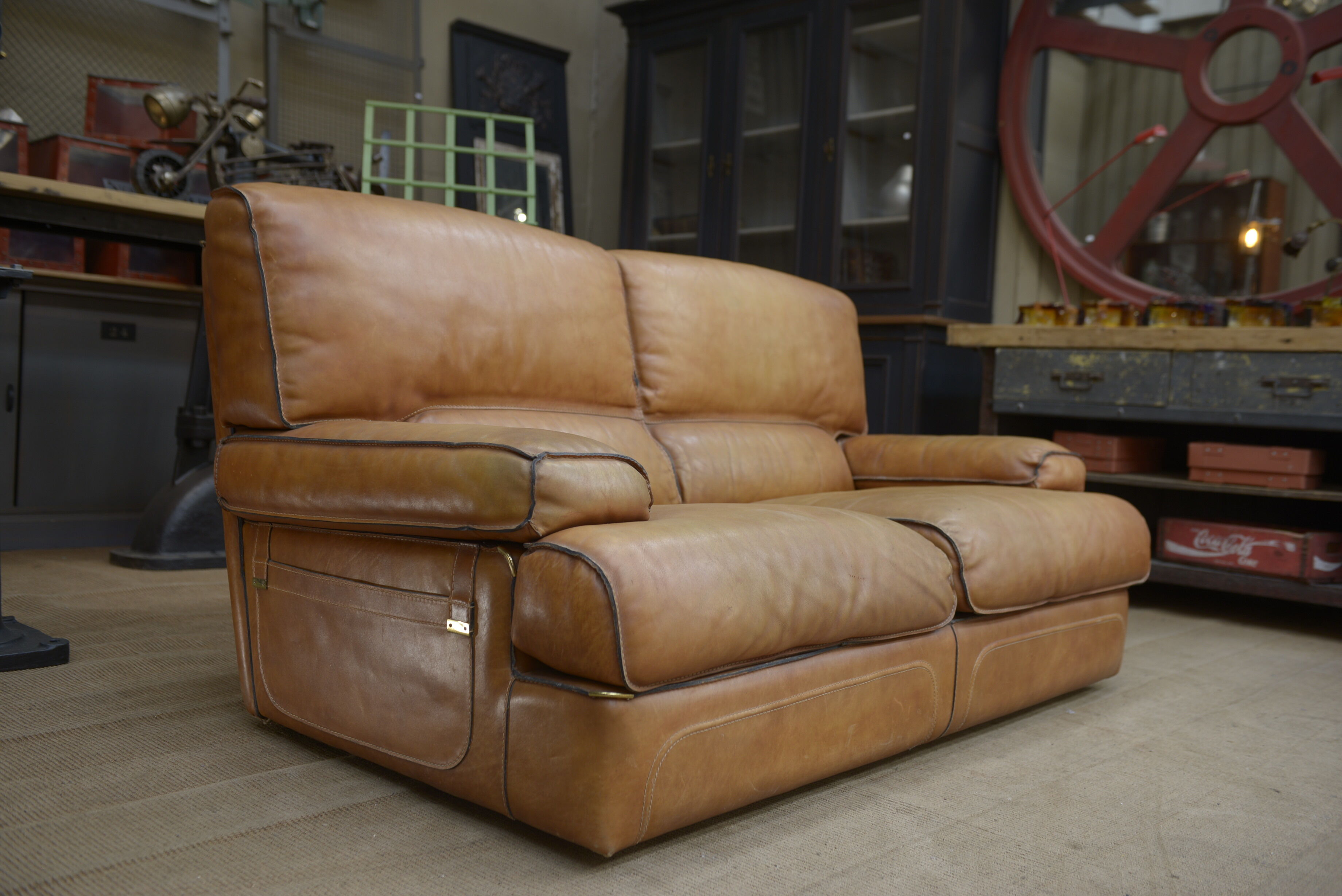 Contemporary brown vintage leather sofa