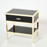 Paire de tables de chevet laquées laiton par Michel Pigneres 1970