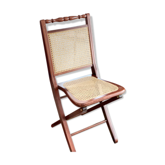 Chaise pliante en bois et cannage