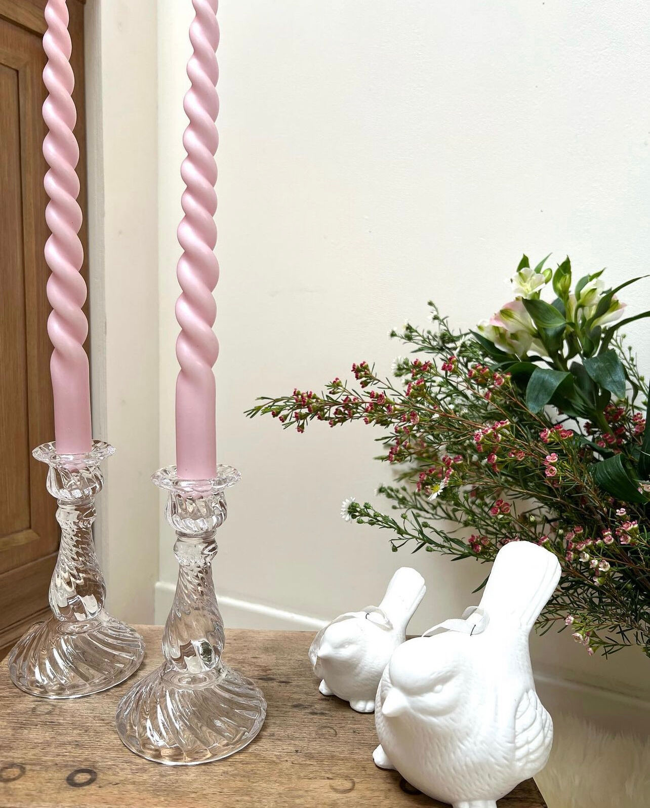 Pair of glass candle holders