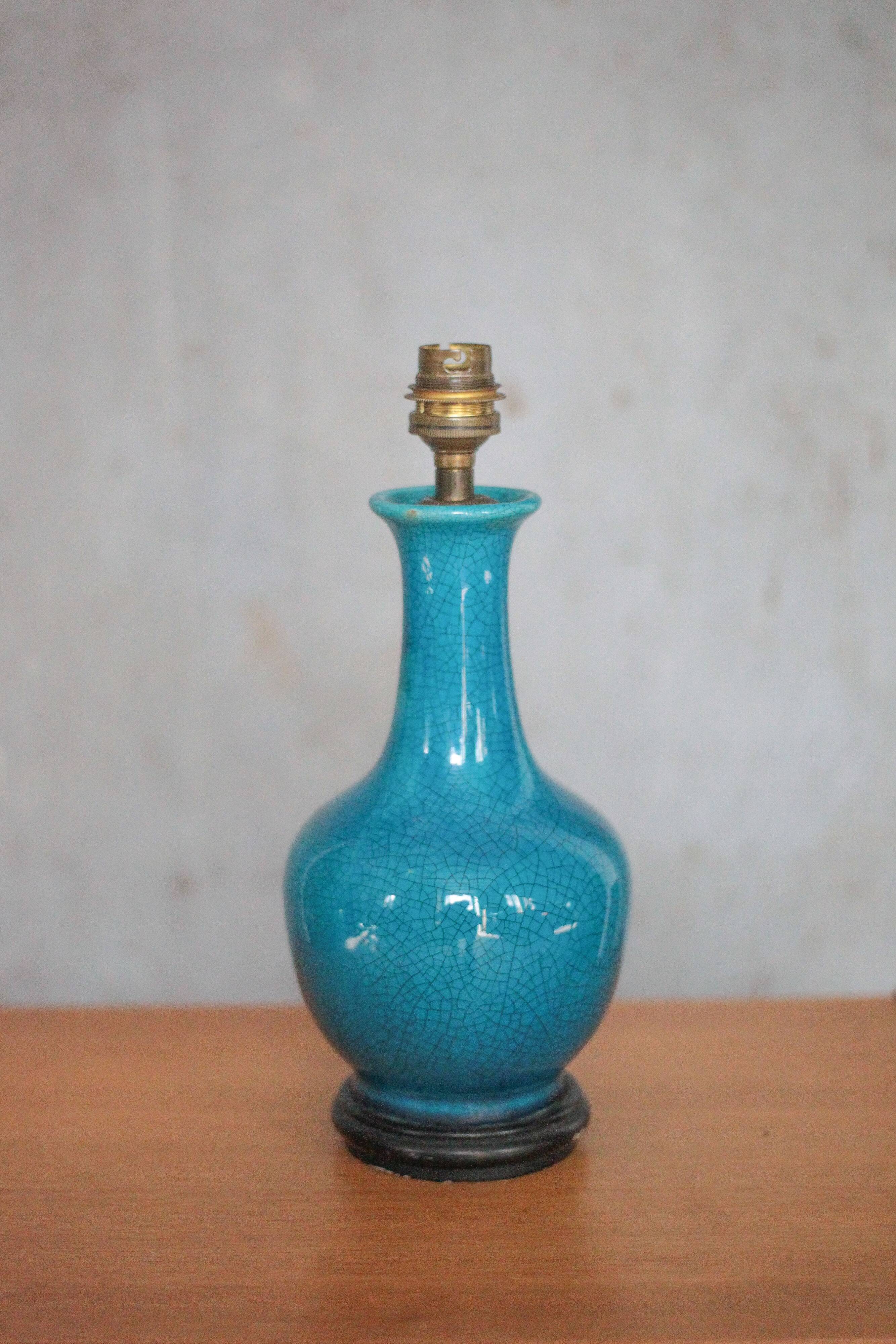 Vintage ceramic lamp, turquoise blue table lamp, bedside lamp.