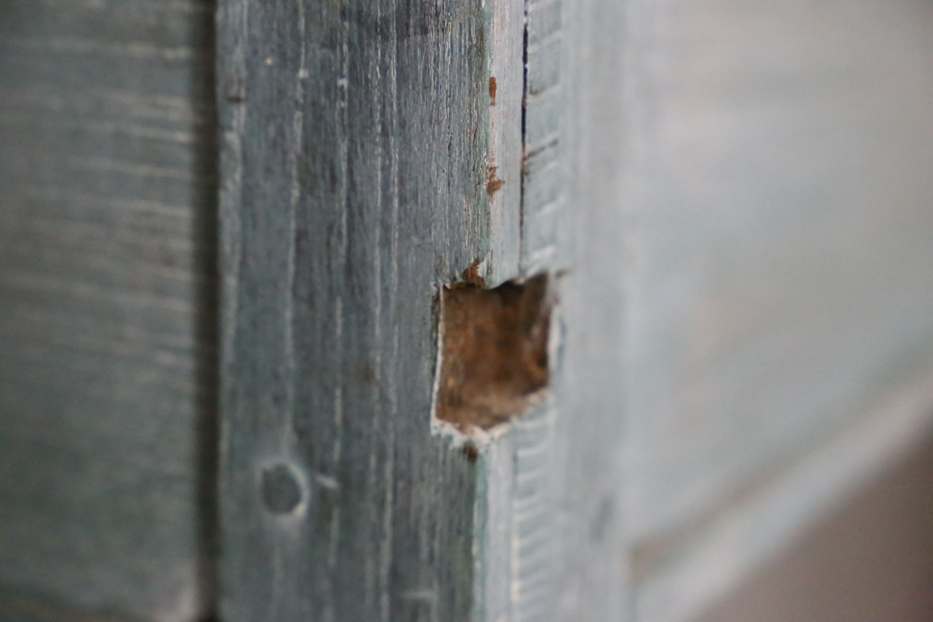 Old box desk, blue lasure
