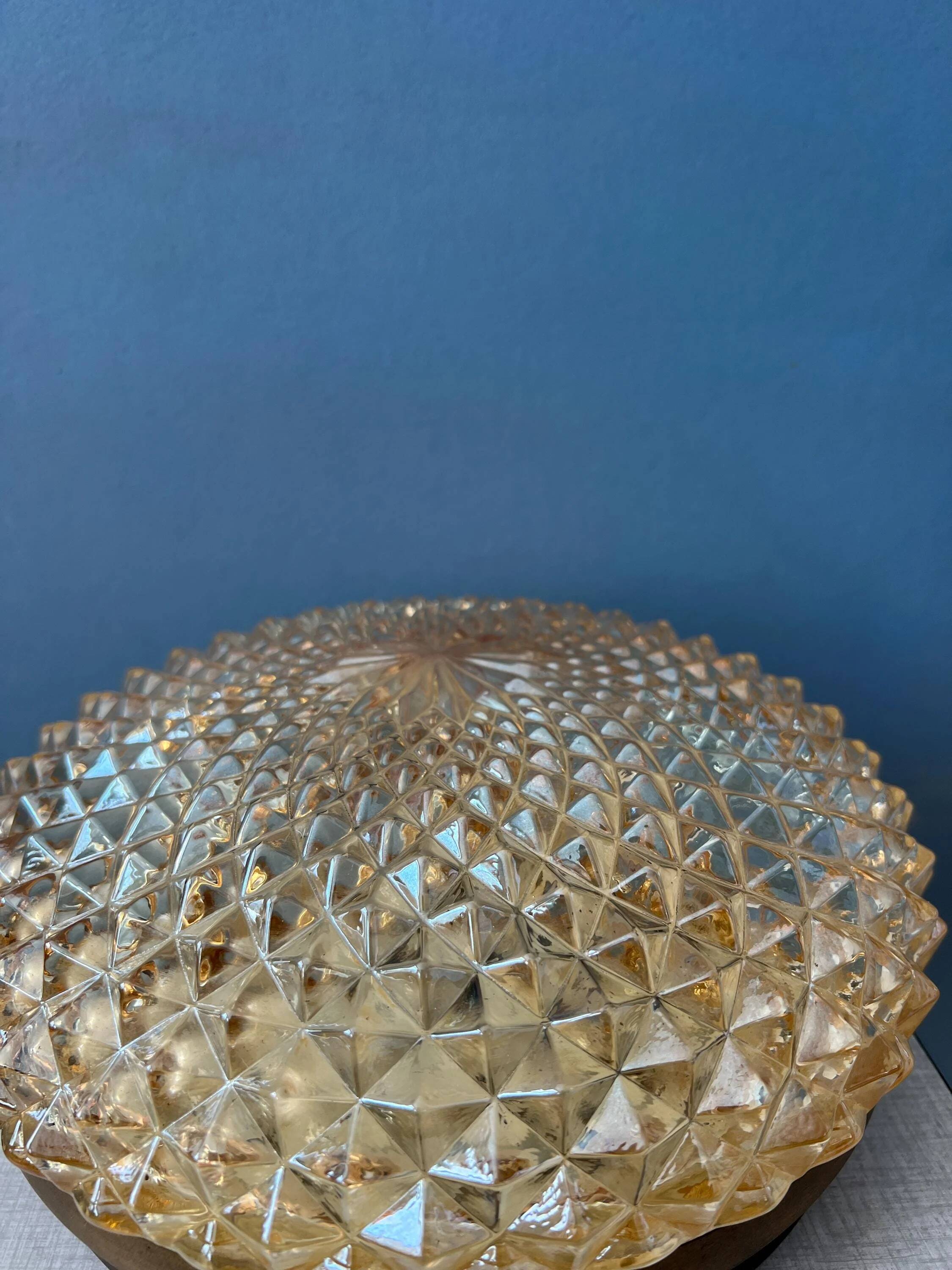 Plafonnier encastré Mid-Century en verre cristal