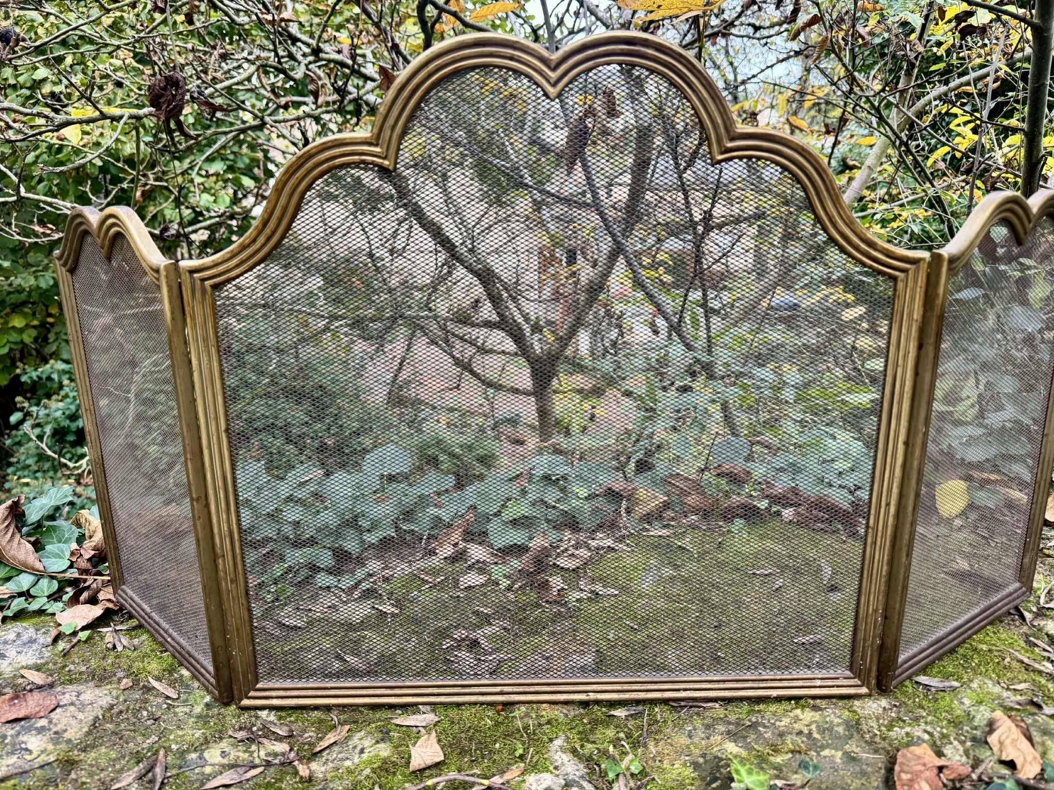 Antique brass fireplace screen