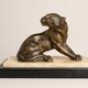 Art Deco Panther in patinated cast iron on a base of onyx and black marble