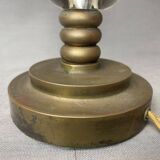 Mid century brass table lamp with silk cream oval lampshade 1960s