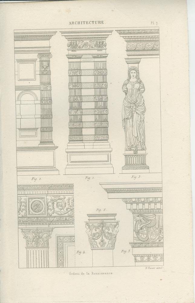 Old engraving architecture columns