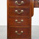 Antique wooden English desk from the late 19th century with a leather top