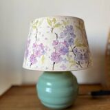 Vintage teal table lamp with floral lampshade