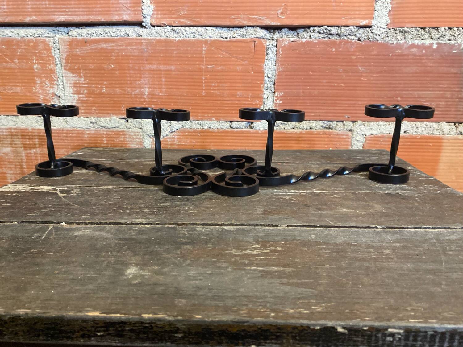Vintage Wall Coat Rack with 4 Black Wrought Iron Heart-Shaped Hooks