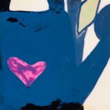 Vintage ceramic underside naïve rooster and gardener Dodik Bretagne naïve painting