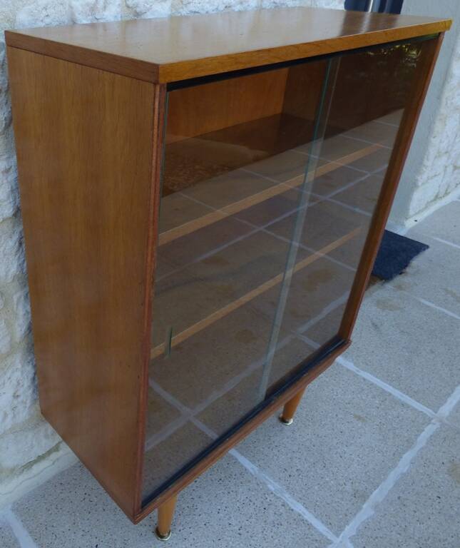 Storage unit, display cabinet with sliding glass doors, Scandinavian style