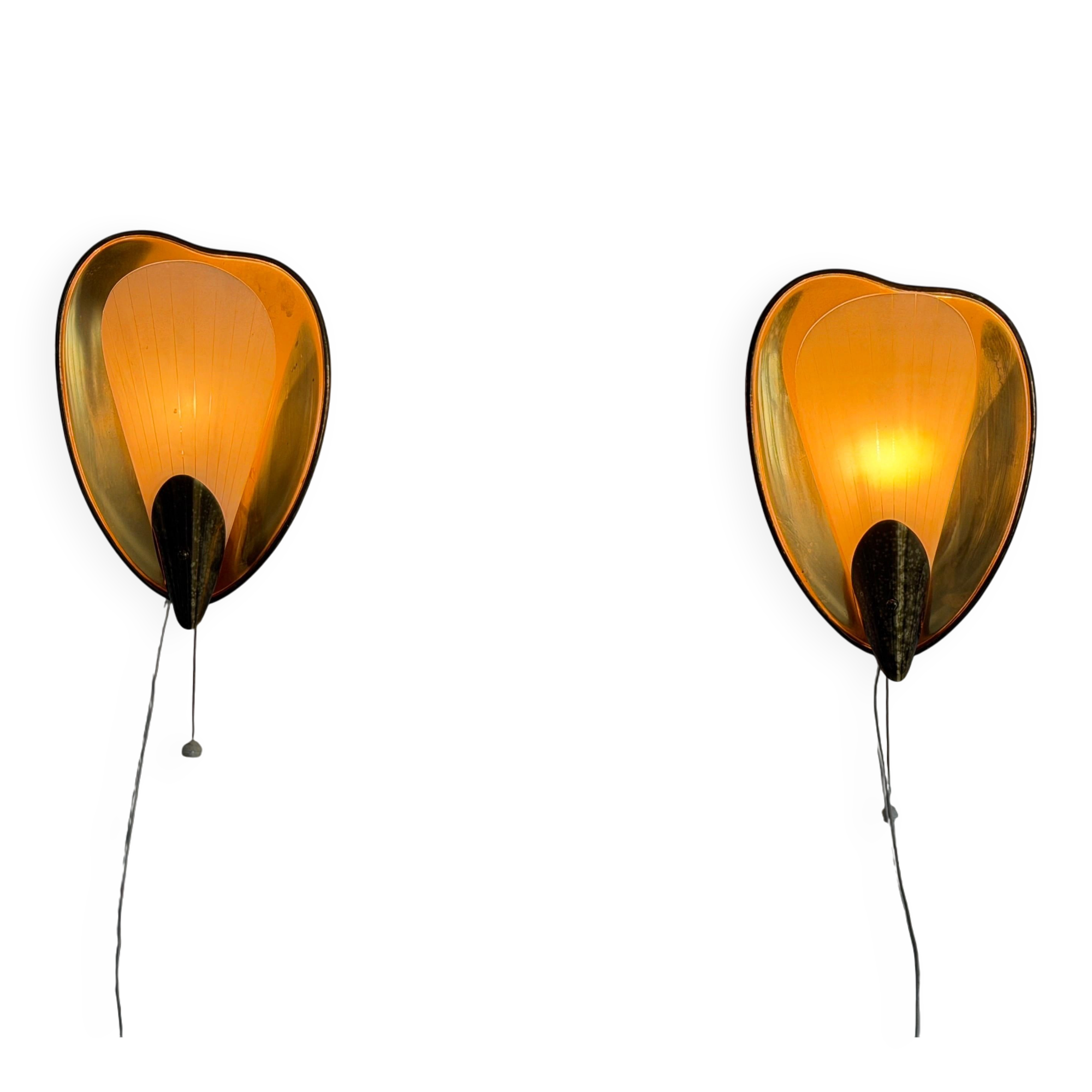 Pair of brass and glass wall lights from the mid-century, 1950s, Germany.