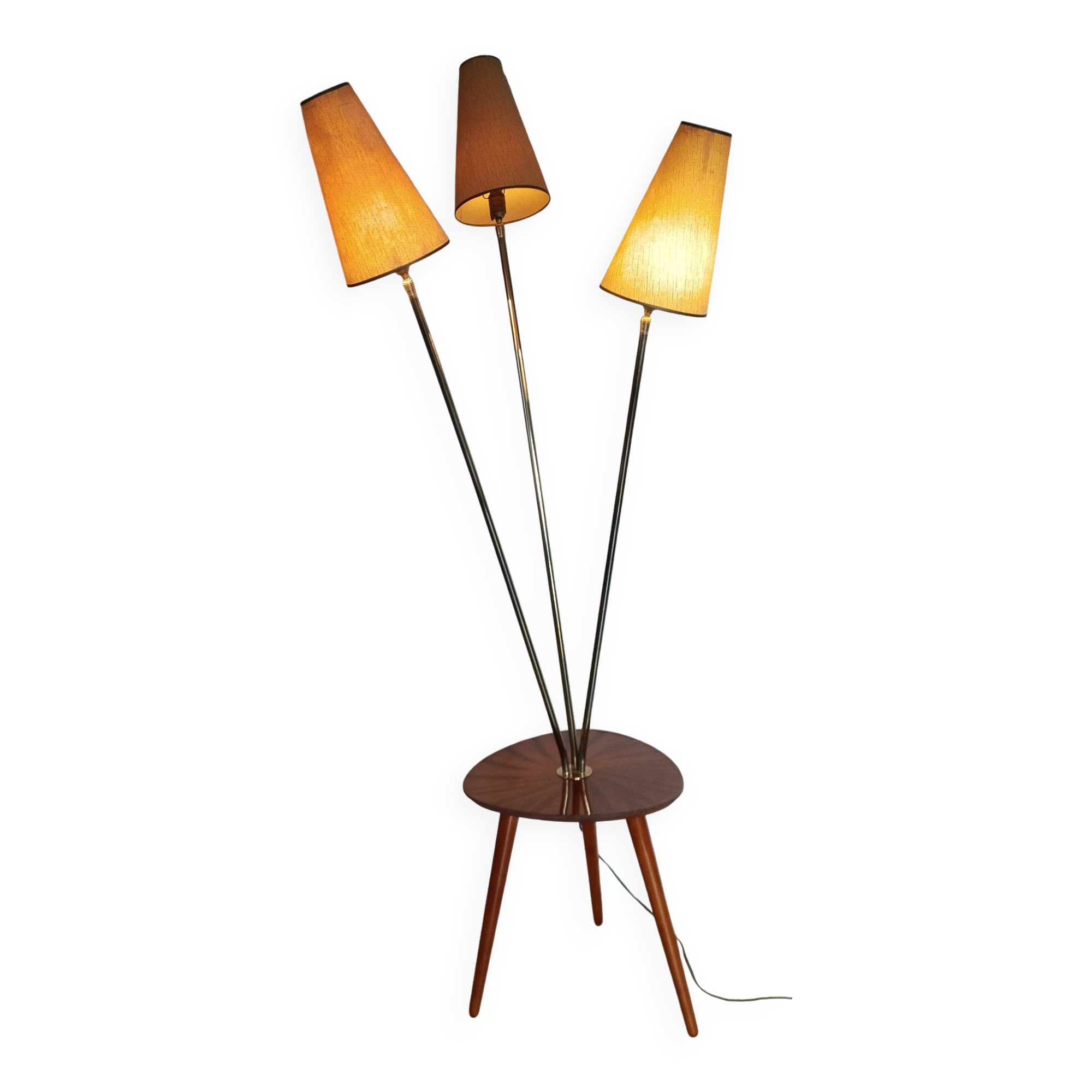 Lampadaire 3 feux avec tablette ,pieds tripode, années 60