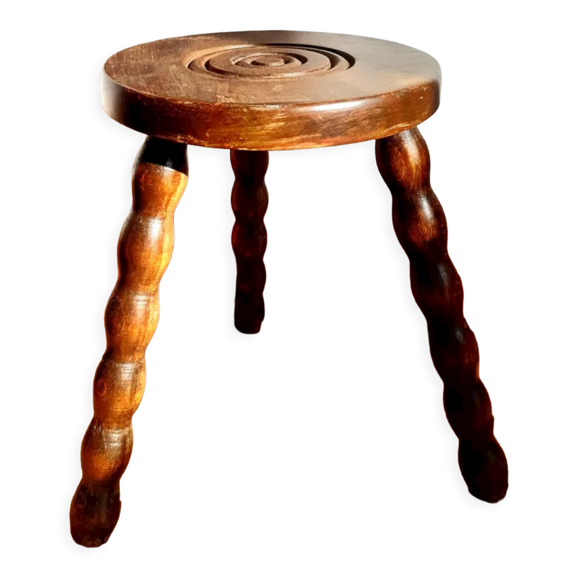 Turned wooden tripod stool
