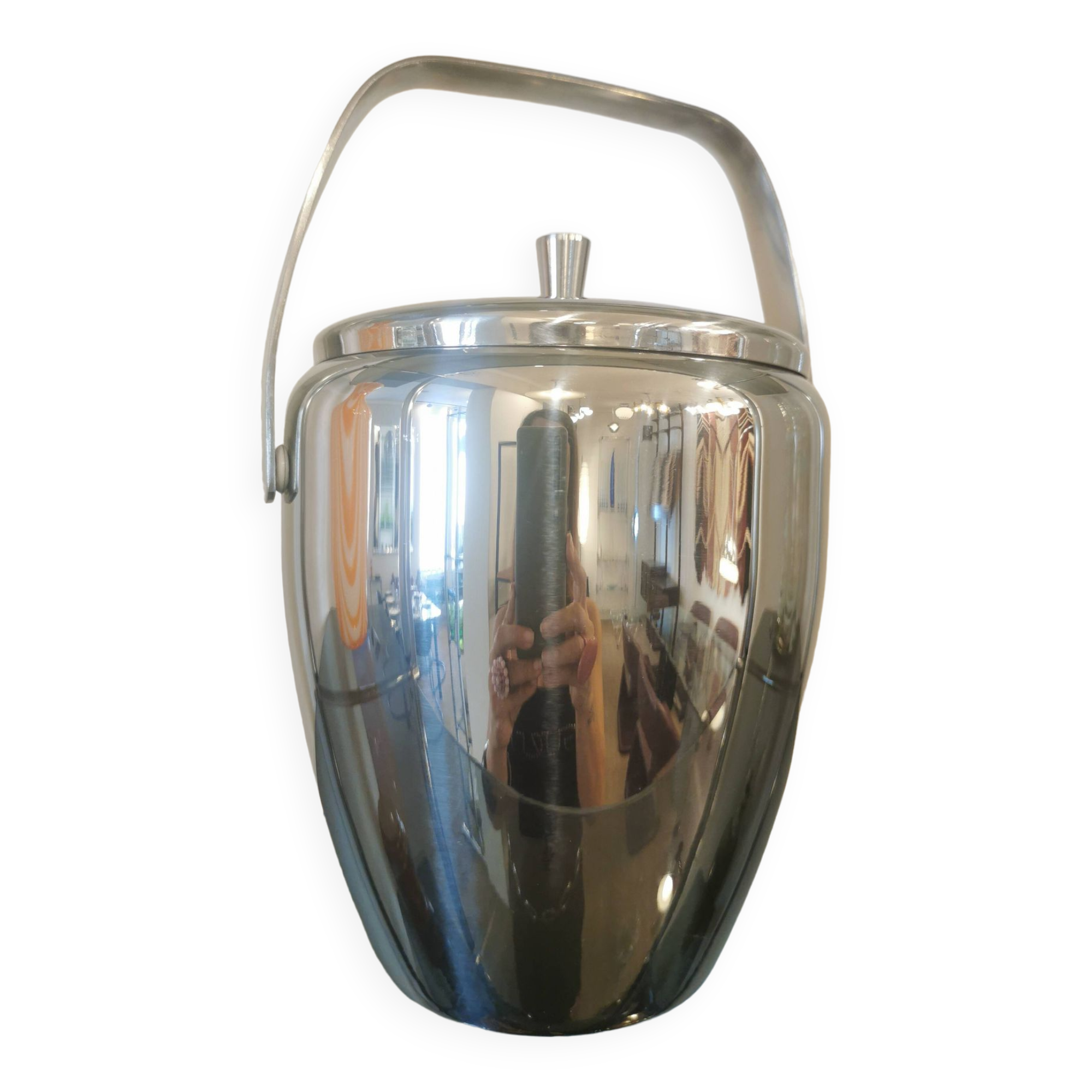 Vintage chromed metal ice bucket from the 7° years