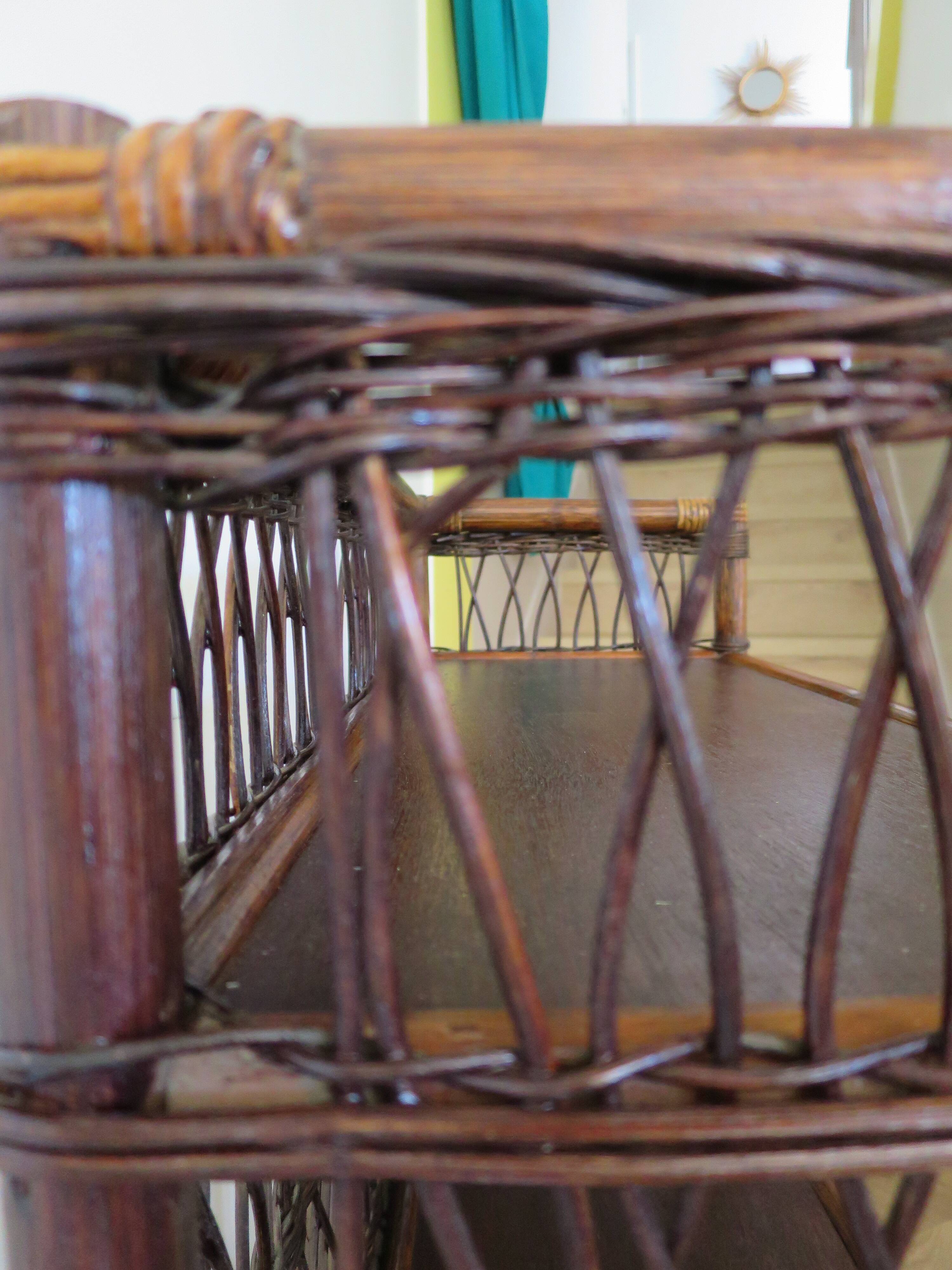 Bookcase - Bibus - 3 levels - woven rattan - bamboo - Vintage - 70s