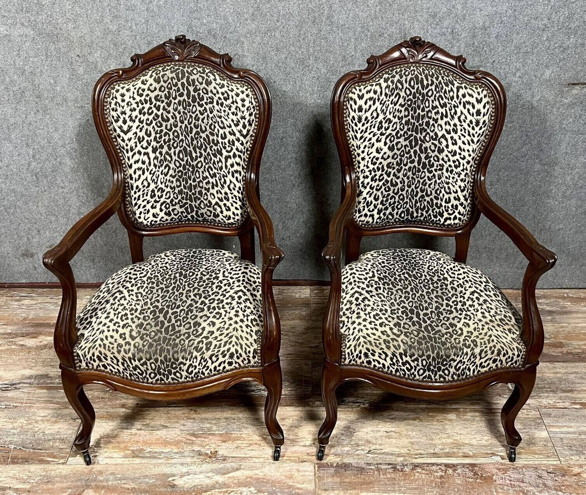 Pair of Napoleon III period curved armchairs in mahogany circa 1850