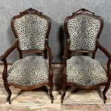 Pair of Napoleon III period curved armchairs in mahogany circa 1850