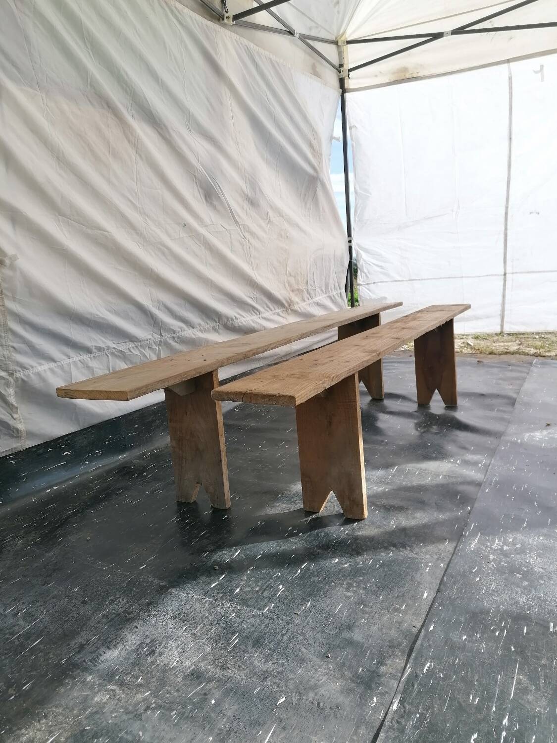 Pair of wooden farmhouse benches